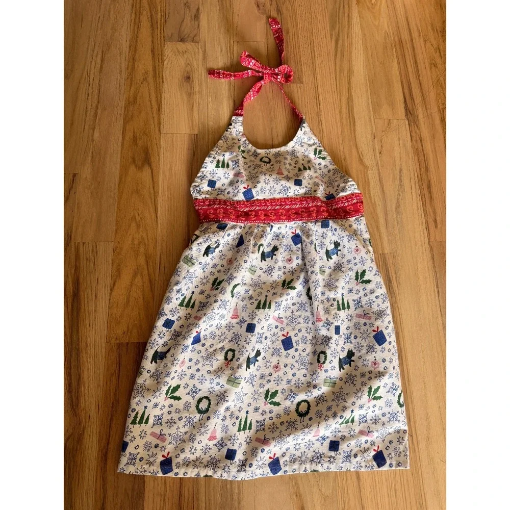 Anthropologie Emily Isabella Christmas Apron Holiday Snowflake Scottie Dog